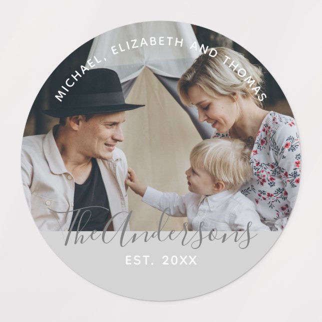 Custom photo with family name and established year labels (Design 1)