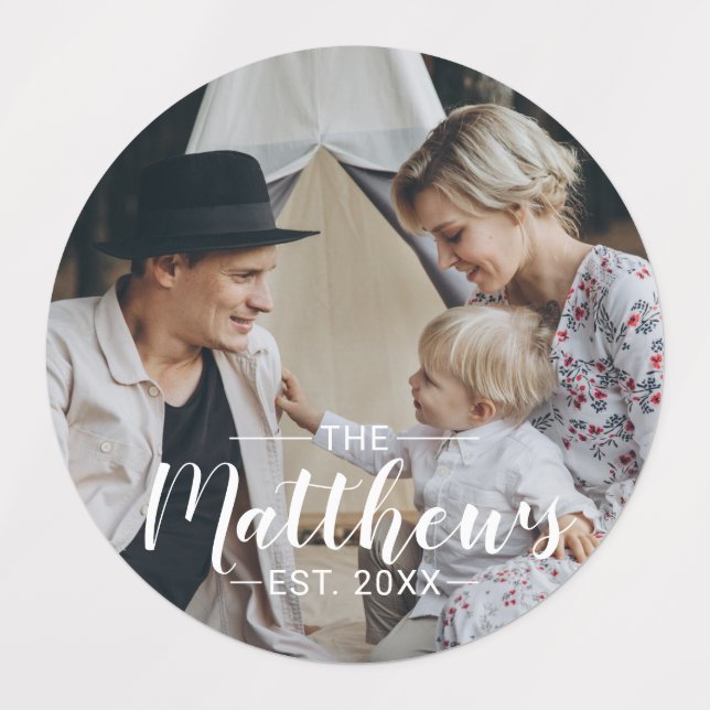 Custom photo with family name and established year labels (Design 1)