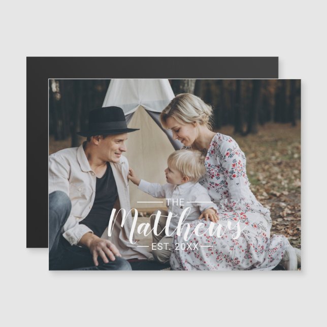 Custom photo with family name and established year magnetic invitation (Front/Back)
