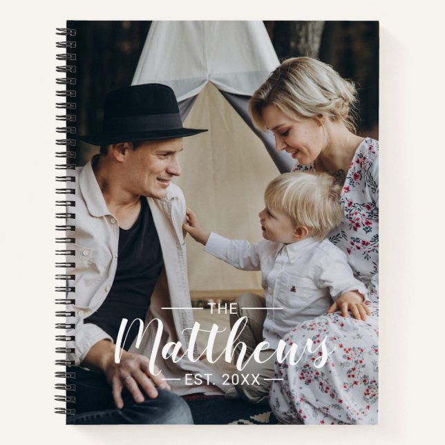 Custom photo with family name and established year notebook (Front)