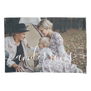 Custom photo with family name and established year pillow case