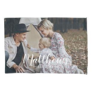 Custom photo with family name and established year pillow case