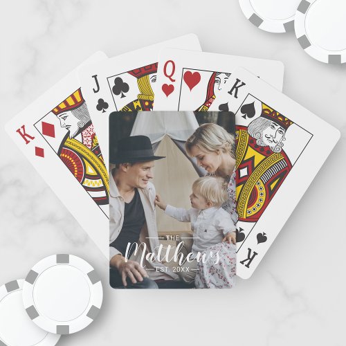 Custom photo with family name and established year playing cards