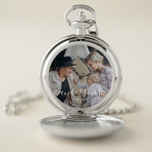 Custom photo with family name and established year pocket watch