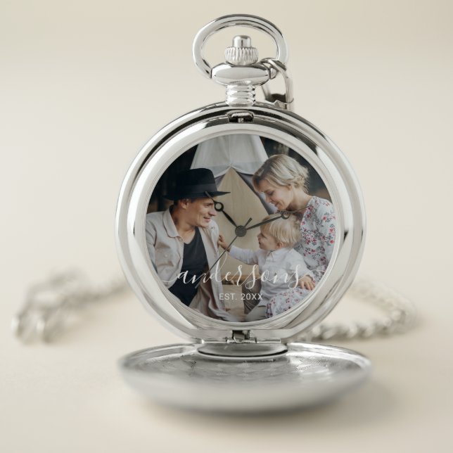 Custom photo with family name and established year pocket watch (Inside)