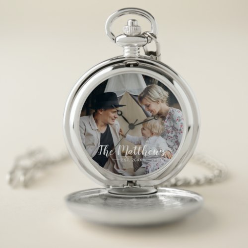 Custom photo with family name and established year pocket watch