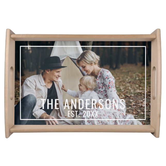Custom photo with family name and established year serving tray (Front)