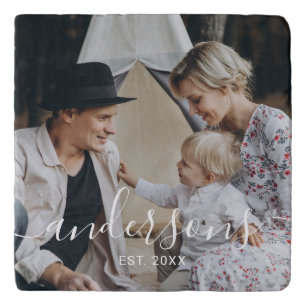 Custom photo with family name and established year trivet