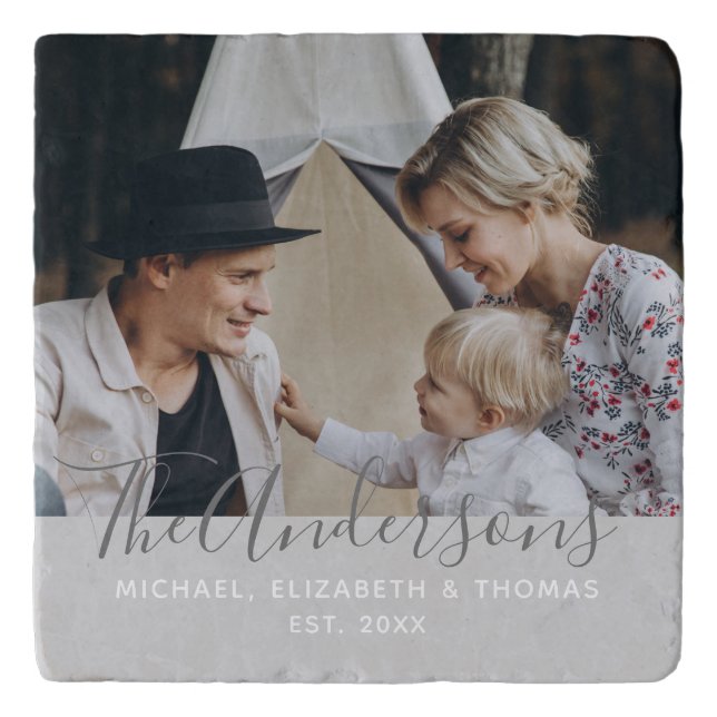 Custom photo with family name and established year trivet (Front)