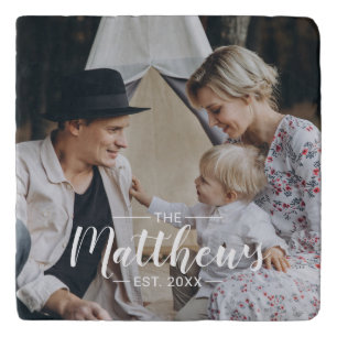 Custom photo with family name and established year trivet