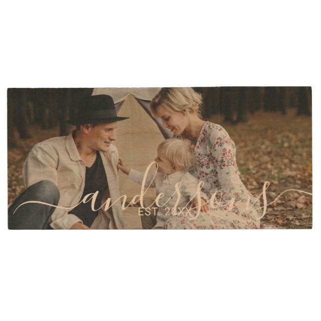 Custom photo with family name and established year wood flash drive (Front)