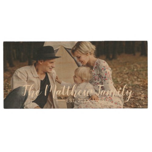 Custom photo with family name and established year wood flash drive