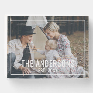 Custom photo with family name and established year wooden box sign