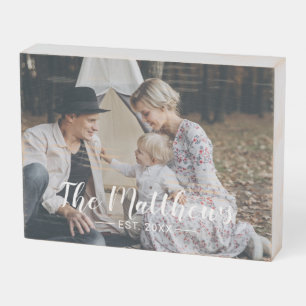 Custom photo with family name and established year wooden box sign
