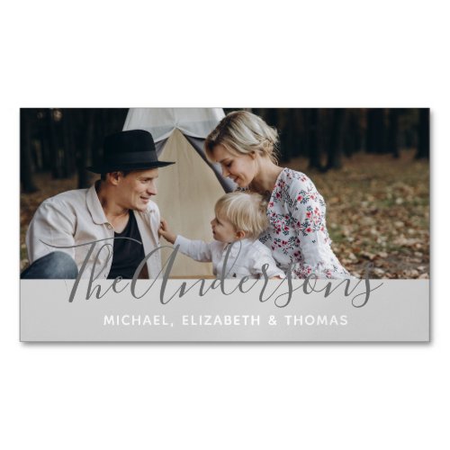 Custom photo with family name business card magnet