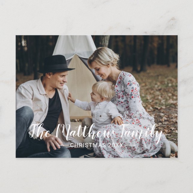 Custom photo with family name holiday postcard (Front)