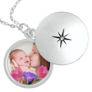 Custom Photo with Flowers Overlay Mother's Day Locket Necklace
