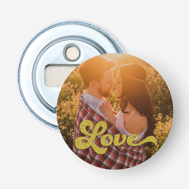 Custom Photo with Gold Love Bottle Opener (Front)