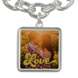Custom Photo with Gold Love Charm Bracelet