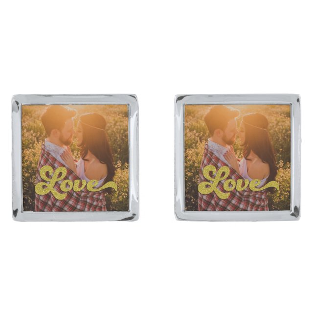 Custom Photo with Gold Love Cufflinks (Front)