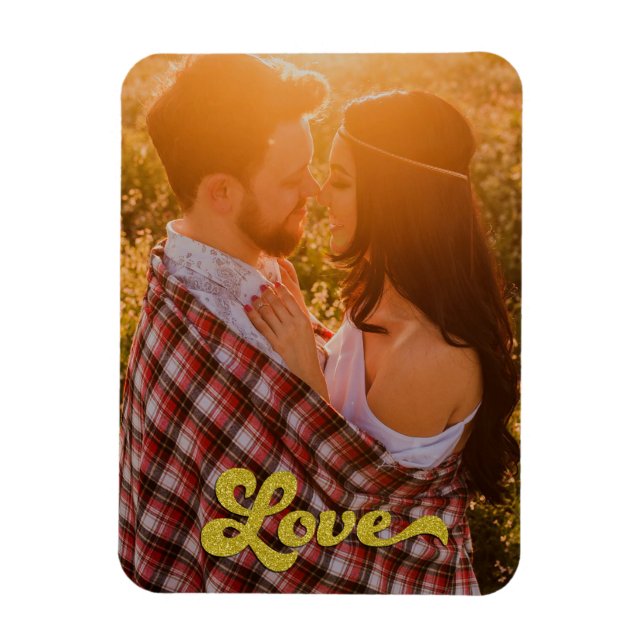 Custom Photo with Gold Love Magnet (Vertical)