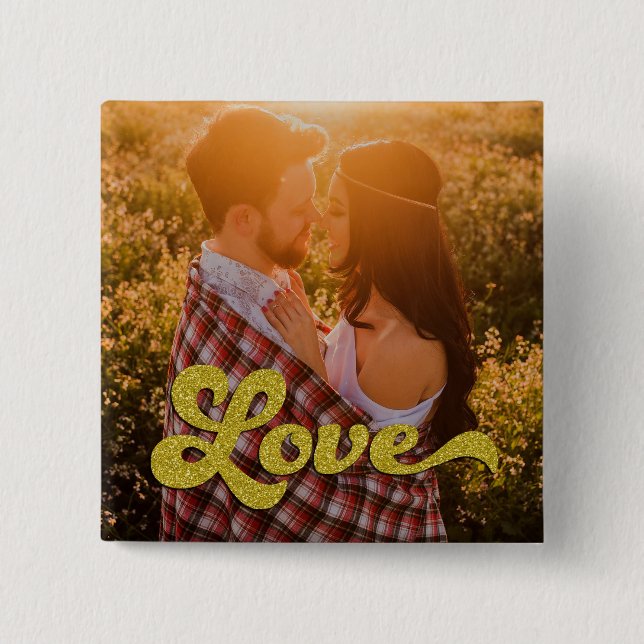 Custom Photo with Gold Love Overlay Button (Front)