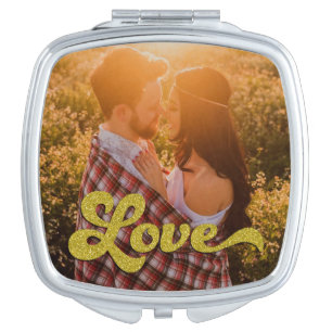 Custom Photo with Gold Love Overlay Compact Mirror
