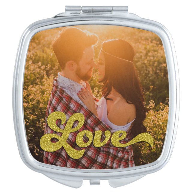 Custom Photo with Gold Love Overlay Compact Mirror (Front)