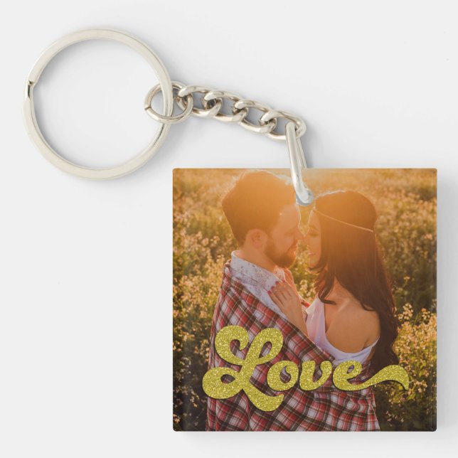 Custom Photo with Gold Love Overlay Keychain (Front)