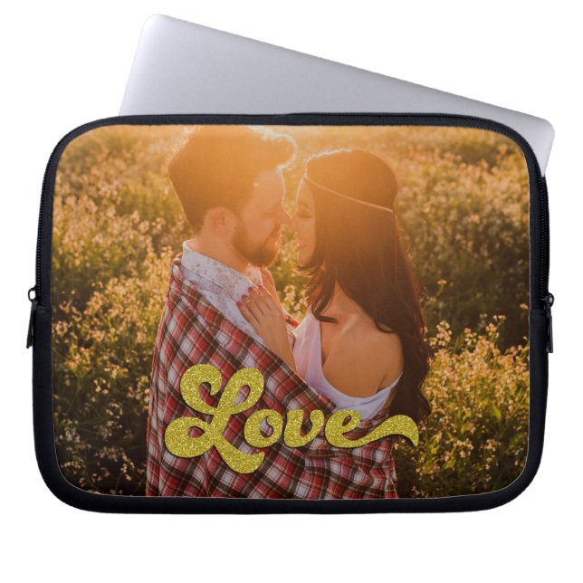 Custom Photo with Gold Love Overlay Laptop Sleeve (Front)