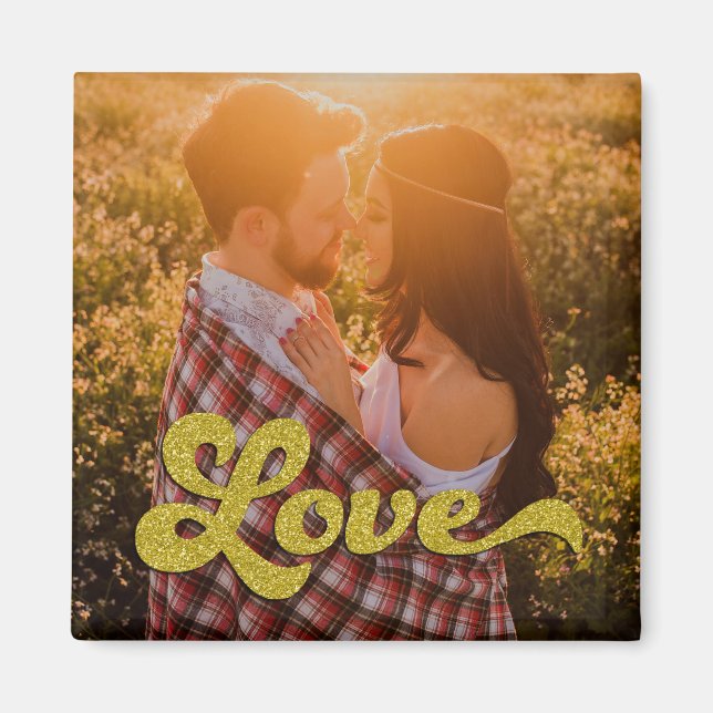 Custom Photo with Gold Love Overlay Magnet (Front)