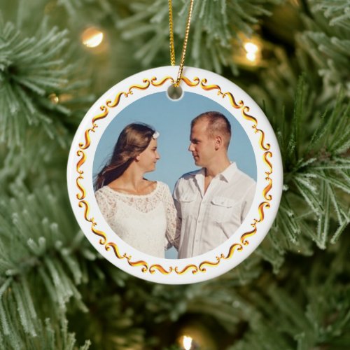 Custom Photo with Golden Frame Ceramic Ornament