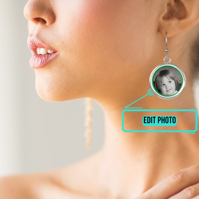 Custom Photo with Green Border Earrings (Please enjoy our custom earrings and see the others in the collection.)