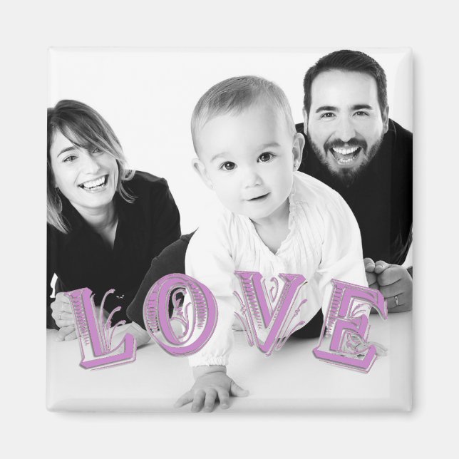Custom Photo with Love Lettering Overlay Magnet (Front)