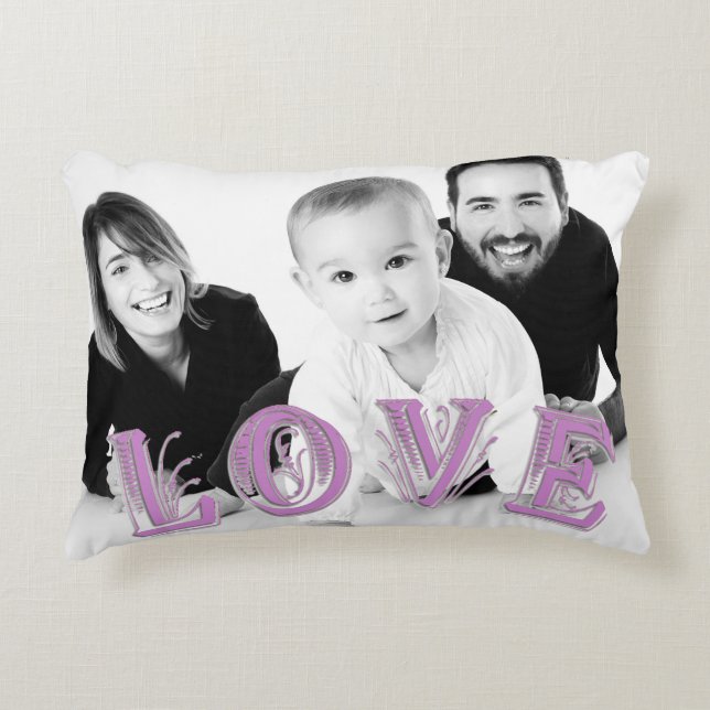 Custom Photo with LOVE Typography Overlay Accent Pillow (Front)