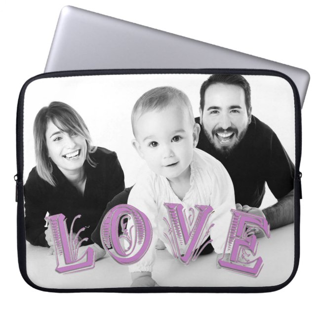 Custom Photo with LOVE Typography Overlay Laptop Sleeve (Front)