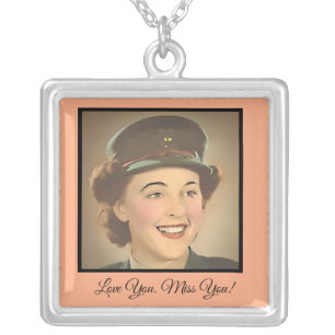 Custom Photo with Love You! Miss You Silver Plated Necklace
