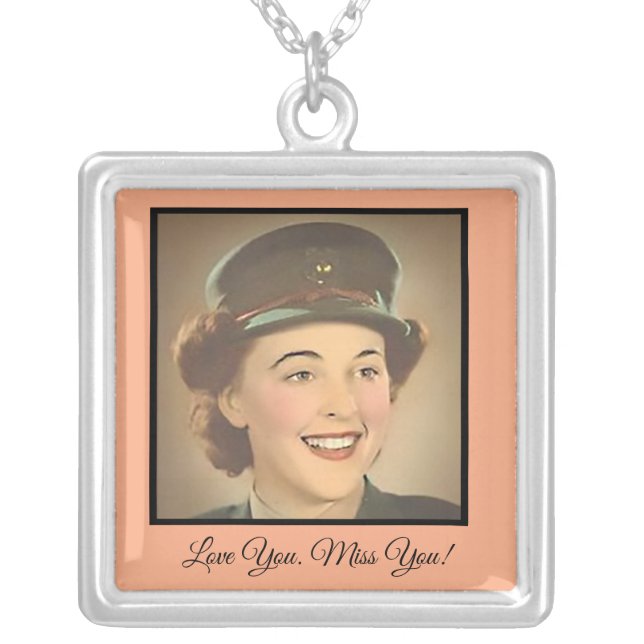 Custom Photo with Love You! Miss You Silver Plated Necklace (Front)
