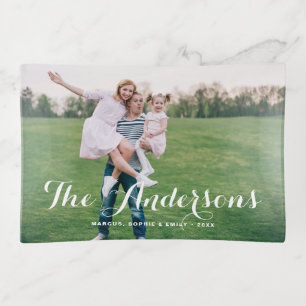 Custom Photo with Modern Calligraphy Personalized Trinket Tray