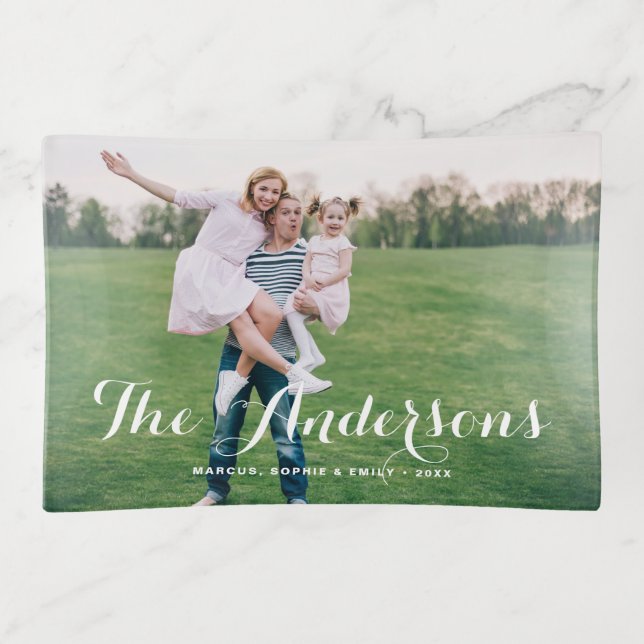 Custom Photo with Modern Calligraphy Personalized Trinket Tray (Front)