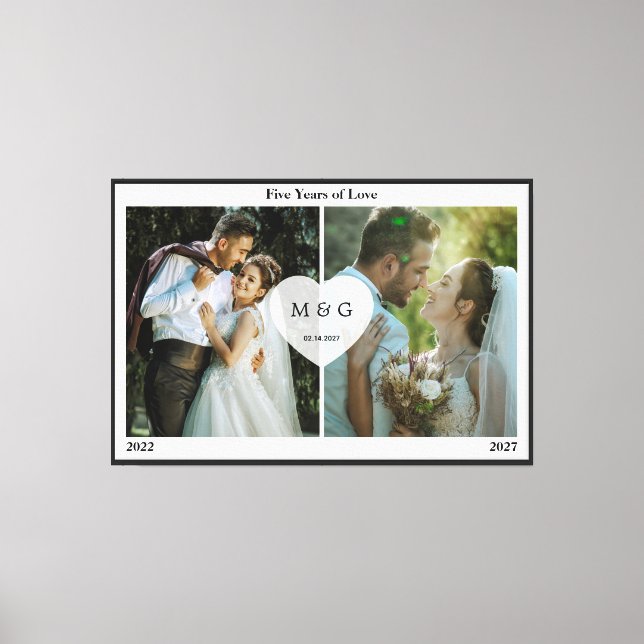 Custom Photo with Monogram and Date Symbol of Love Canvas Print (Front)