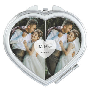 Custom Photo with Monogram and Date Symbol of Love Compact Mirror