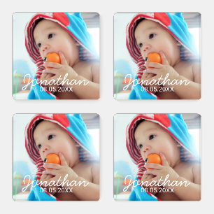 Custom Photo with Name and Date Coaster Set