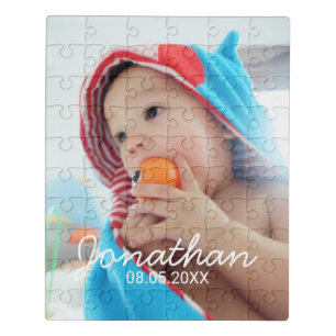 Custom Photo with Name and Date Jigsaw Puzzle