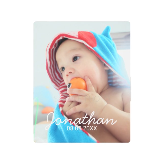 Custom Photo with Name and Date Metal Print (Front)