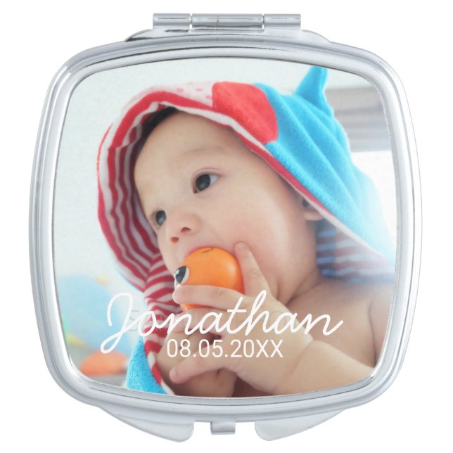 Custom Photo with Name and Date Mirror For Makeup (Front)