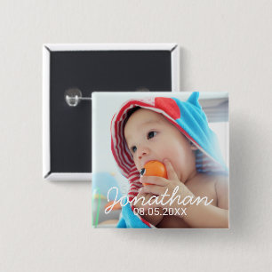Custom Photo with Name and Date Pinback Button