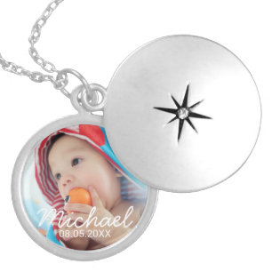 Custom Photo with Name and Date Silver Plated Necklace