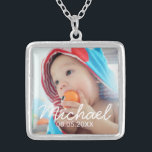 Custom Photo with Name and Date Silver Plated Necklace<br><div class="desc">Create your own personalized photo gift by add your own photo, from your beloved family photo to your adorable pet photo, to make your design unique. Decorate with custom name and date. Perfect as baby announcement gift, birthday gift and gift for any special occasions. Please Note: Photos shown on product...</div>