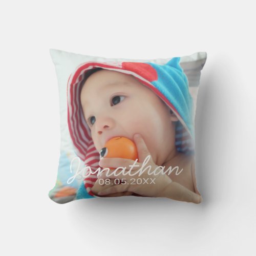 Custom Photo with Name and Date Throw Pillow